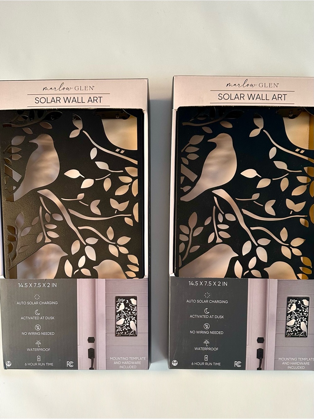 Marlow Black Bird & Branch Solar Wall Art Duo